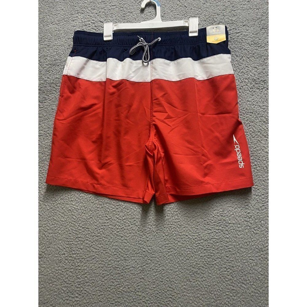 Speedo Men’s Swim Trunks XXL  Red White Blue Shorts Logo New